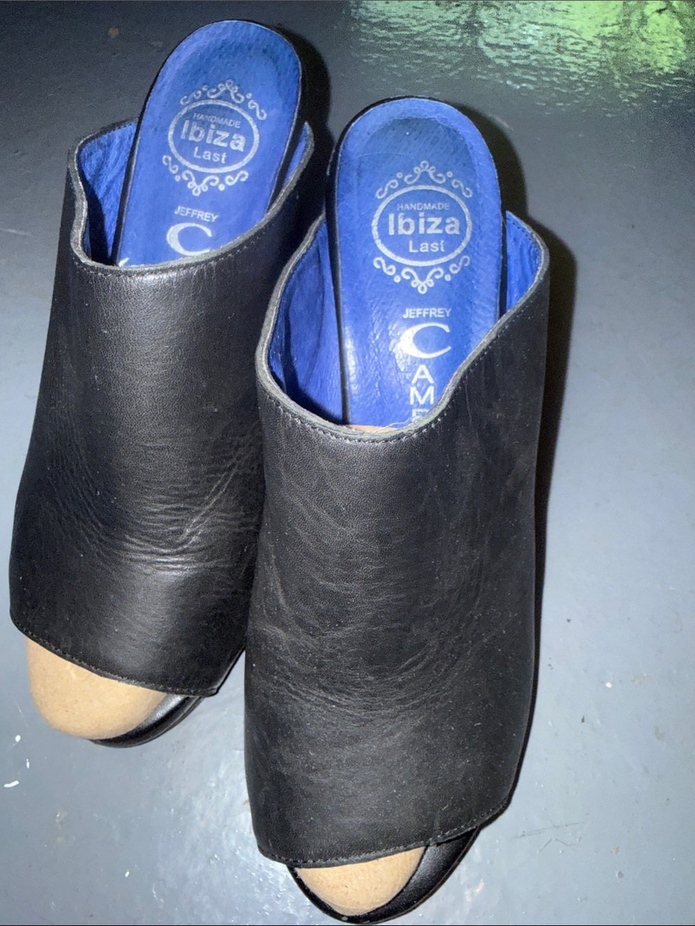Jeffrey Campbell size 7 Ibiza sandals heels, black leather wood heel